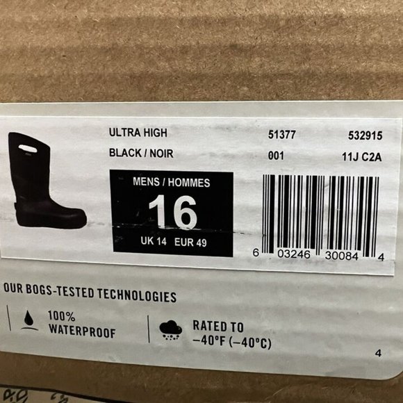 BOGS 51407 Men Bogs Mens Ultra High Snow Boot Black Size 16 M